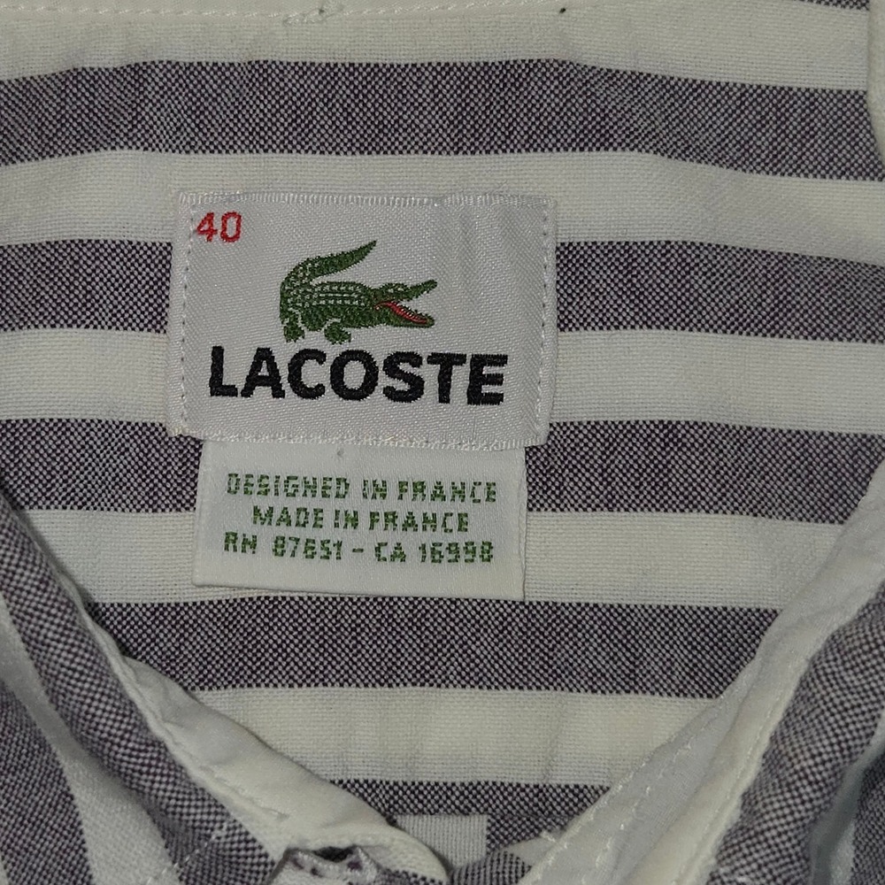 Lacoste Button Down Shirt Womens 40 Grey White Striped Long Sleeve Logo France - Picture 4 of 6